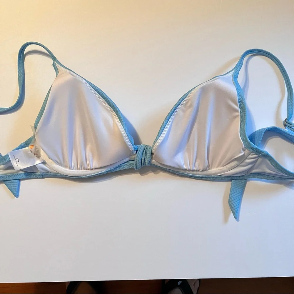 Shade & Shore knot front textured triangle bikini top 36B light blue
